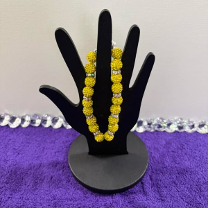 Canary Yellow Crystal Pave Fireball Stretch Bracelet with Silver Rondelle Spacers