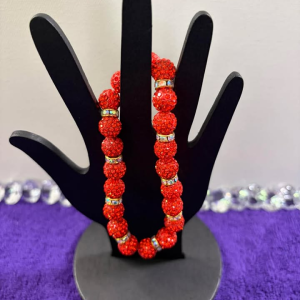 Ruby Red Crystal Pave Fireball Stretch Bracelet with Gold Crystal Rondelle Spacers