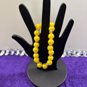 Sunshine Yellow Faux Pearl Stretch Bracelet with Silver Crystal Rondelle Spacers