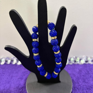 Royal Blue Crystal Pave Fireball Stretch Bracelet with Gold Rondelle Spacers