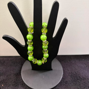 Lime Green Pearl & Faceted Crystal Stretch Bracelet with Silver Spacers