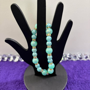 Mint Aqua Iridescent Pearl Stretch Bracelet with Rainbow Gold Rondelle Spacers