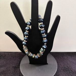 Black Onyx Bead Bracelet with Gold Crystal Rondelle Spacers