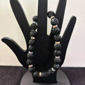 Black Crystal Shamballa Style Beaded Bracelet